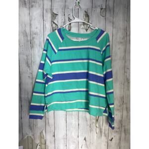 Wildfox Sweatshirt Womens Blue Striped Aqua Soft Terry Cloth L